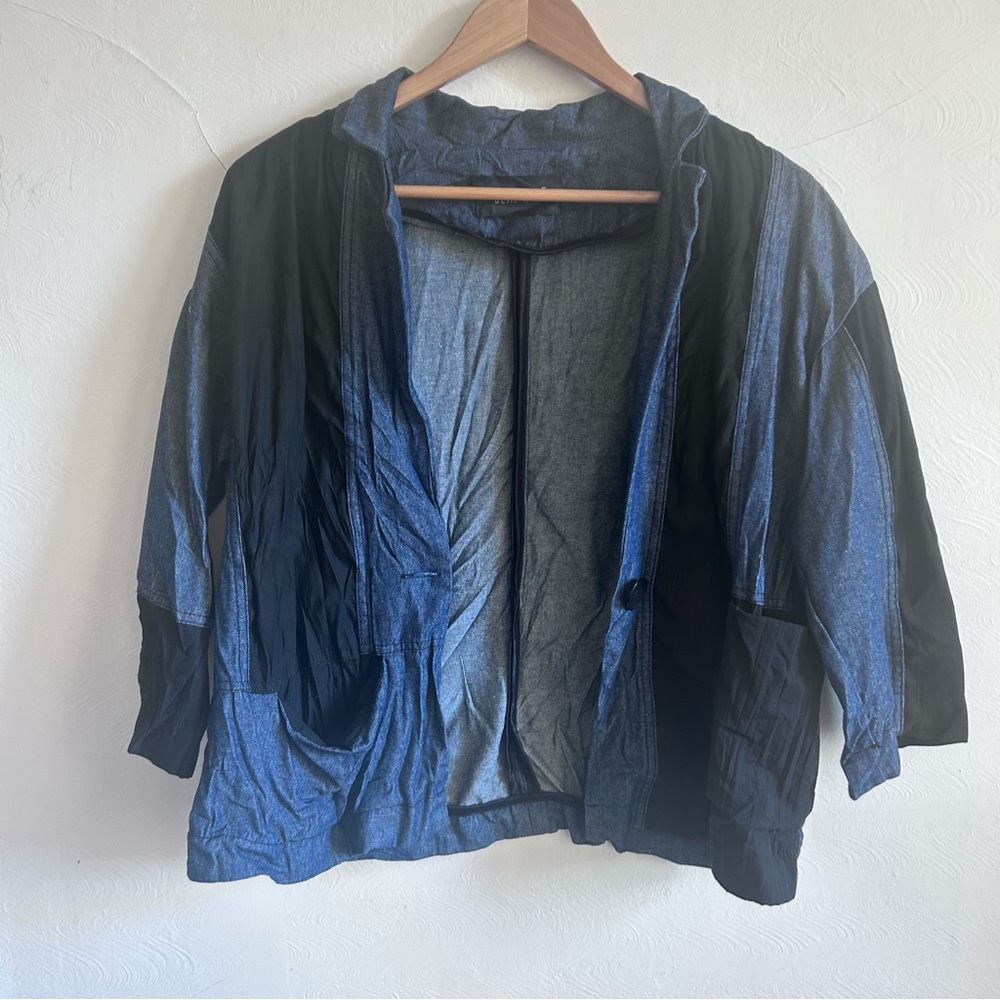 Ozai N Ku Crinkle Patchwork Shirt Jacket in Denim - Picture 6 of 8